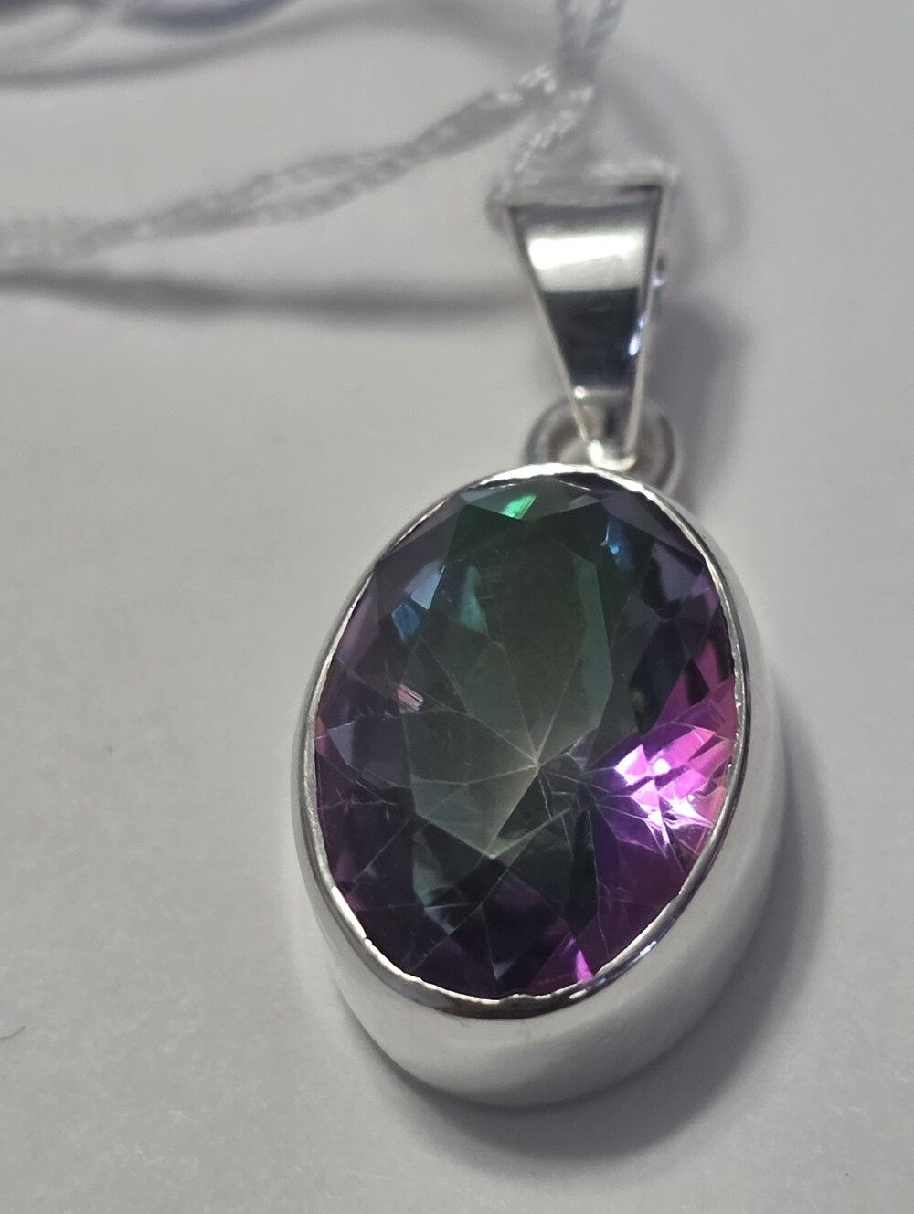 Sterling Silver Mystic Quartz Oval Pendant in Green-Purple